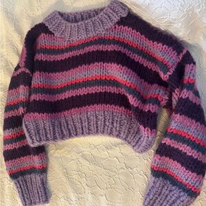 Beginning Boutique Purple and Pink Striped Cropped Sweater
